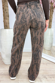 Wild about it leopard wide leg jeans - Bruin