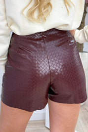 Woven leather look skort - Bordeaux
