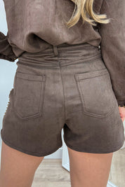 Studded suede look short - Bruin