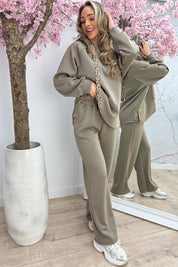 Leopard details comfy co-ord - Taupe