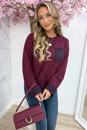 Tweed Pocket Paillet Sweater - DK. purple