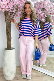 Travel stripe topje - Kobalt