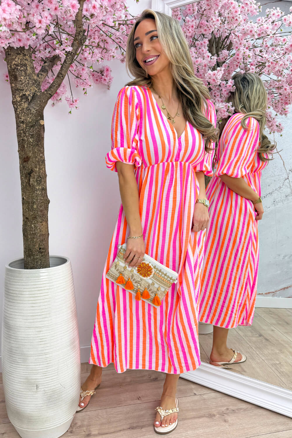 Sunny stripes cotton dress - Oranje