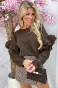 Ruffle romance knitted sweater - Brown