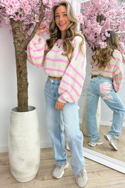 Balloon stripe trui - Beige