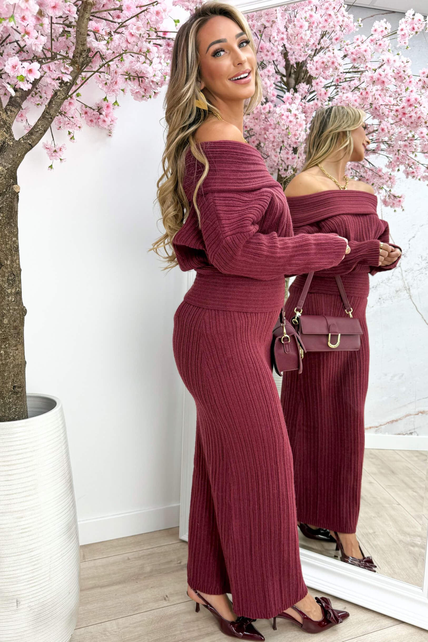 Knitted ribbed comfy set - Bordeaux
