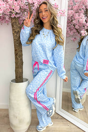Leopard perfect embleem comfy co-ord - Sky blue