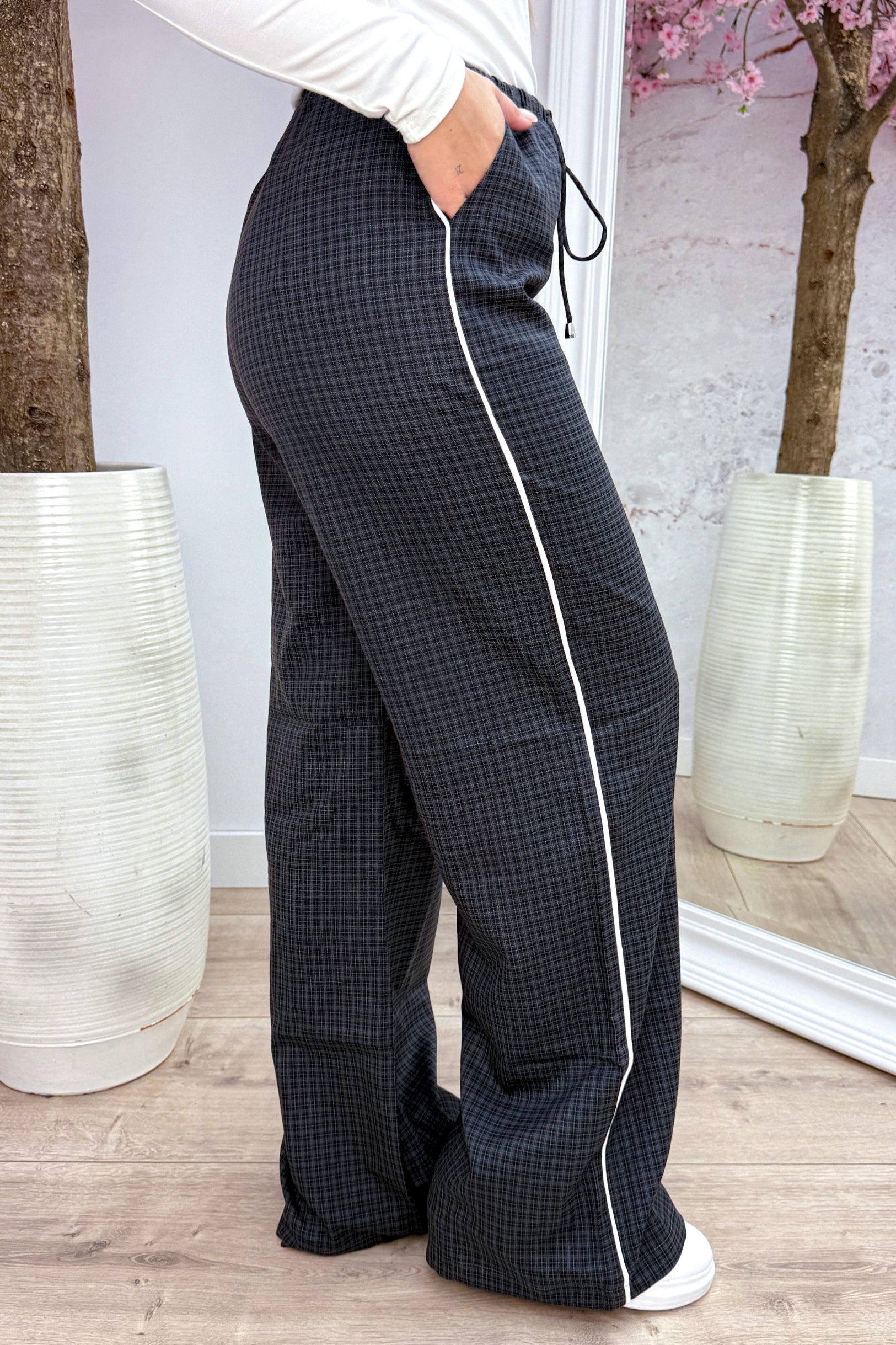 Checkered stripe track pants - Navy