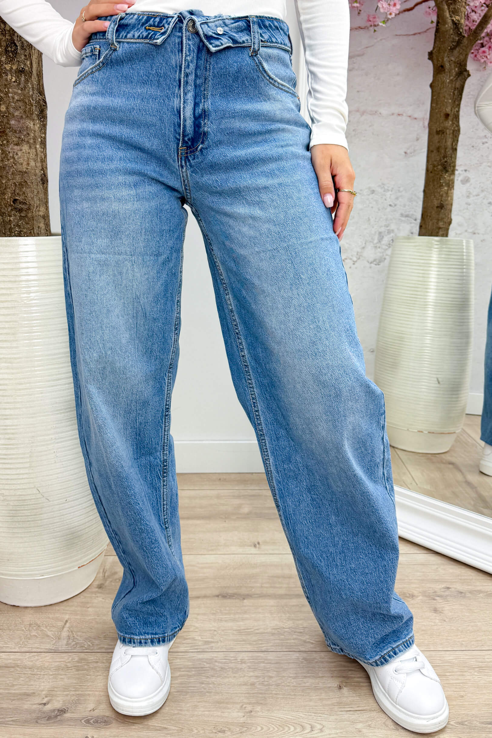 Fold over straight leg jeans - Jeans blue