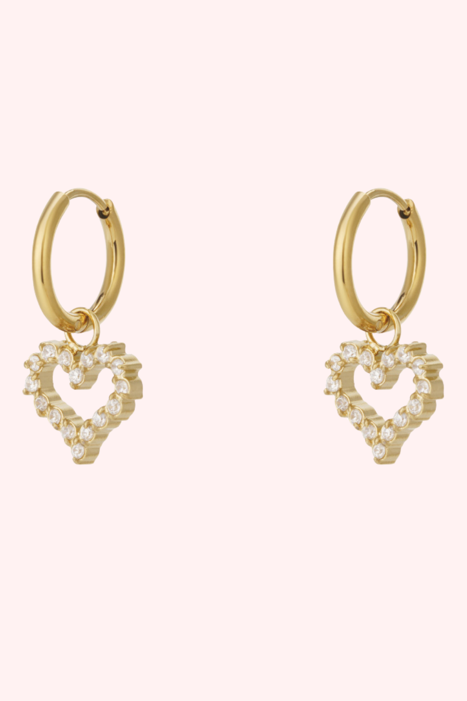 Rhinestone Heart Oorbel - Gold