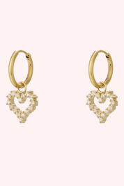 Rhinestone Heart Oorbel - Gold