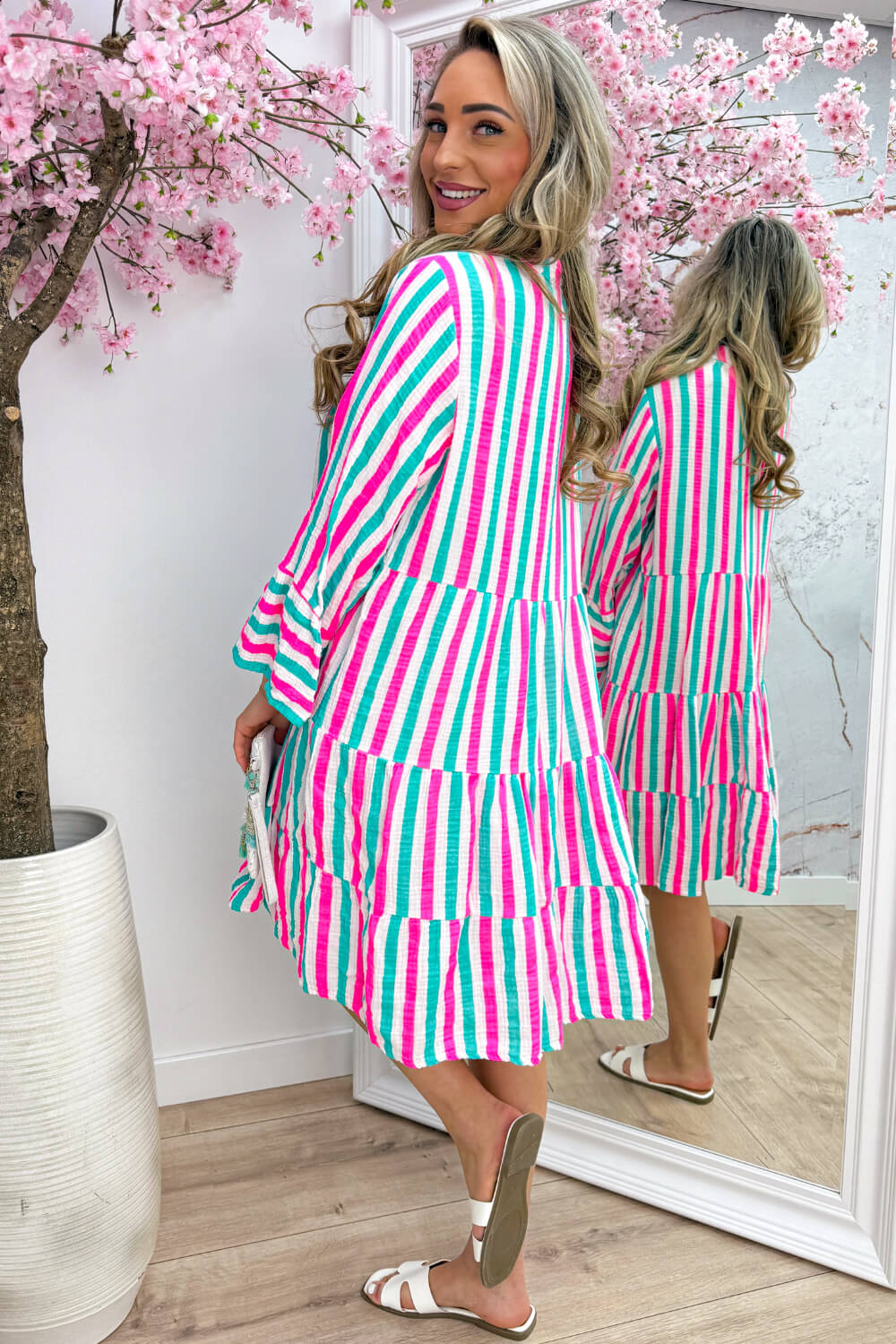 Sunny stripes cotton ibiza dress - Dk. mint
