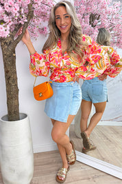 Bahama lurex cropped topje - Fuchsia