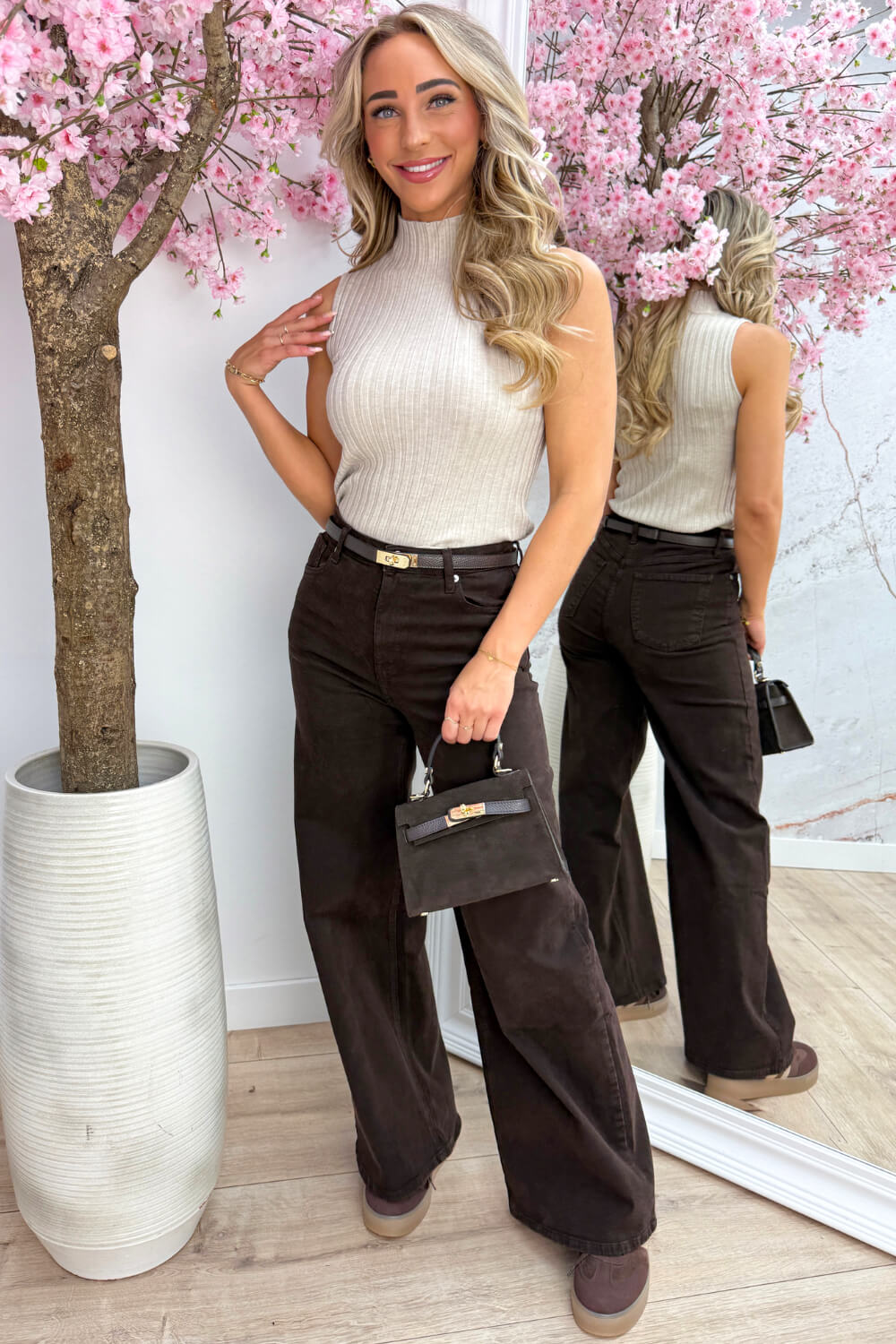 Ribbed turtle neck topje - Taupe