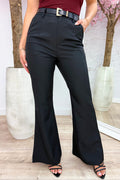 Classy flared pantalon (Incl. riem) - Zwart