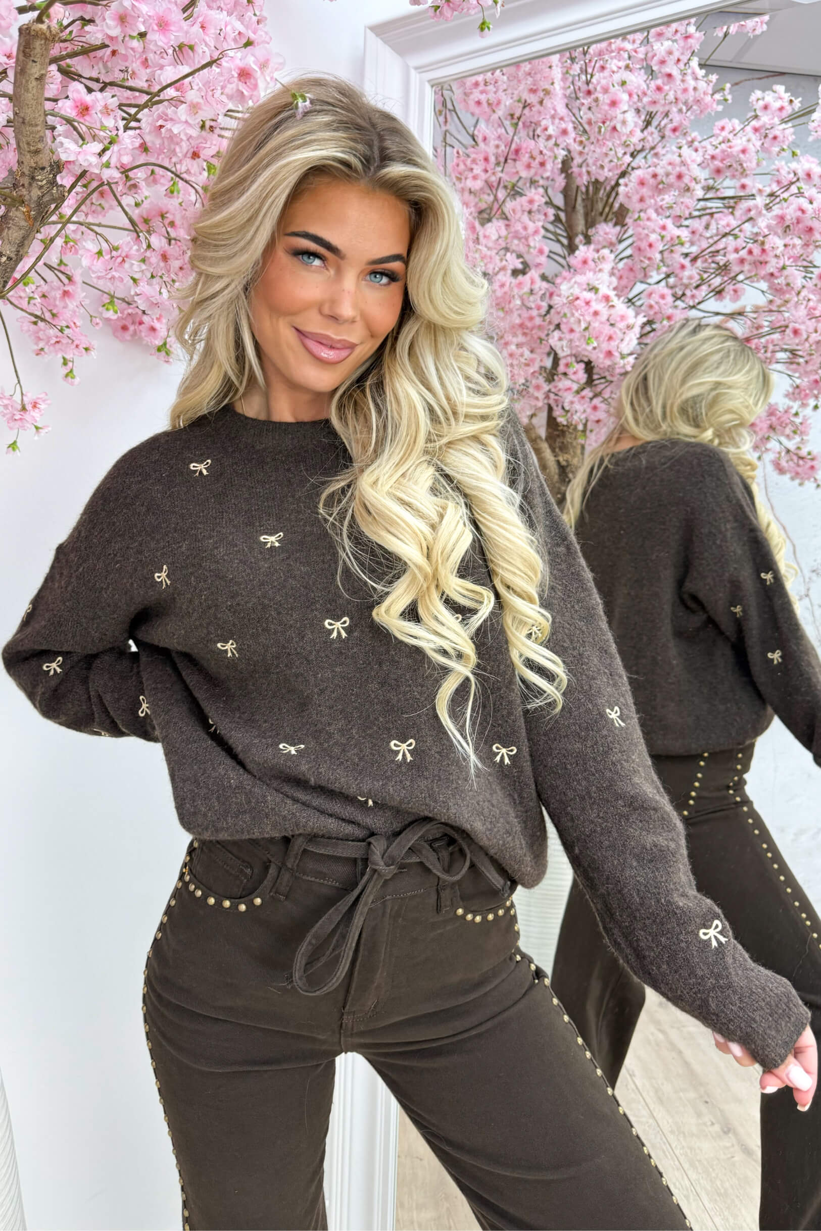 Cute bows trui - Bruin