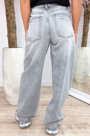 Fold over wide leg jeans (Queen Hearts) - Lt. grijs