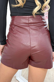 Leather look split skort - Bordeaux