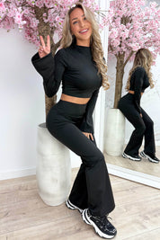 Sporty cropped co-ord - Zwart