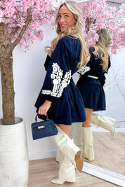 Robe en velours côtelé fleuri - Marine