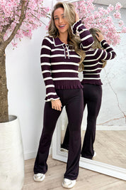 Button stripe topje - Berry purple