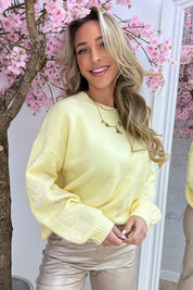 Bloomy embroidery trui - Geel