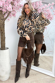 Lurex zebra blouse - Bruin