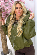 Puffy season leather look winterjas - Olijf