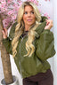 Puffy season leather look winter coat - Olive