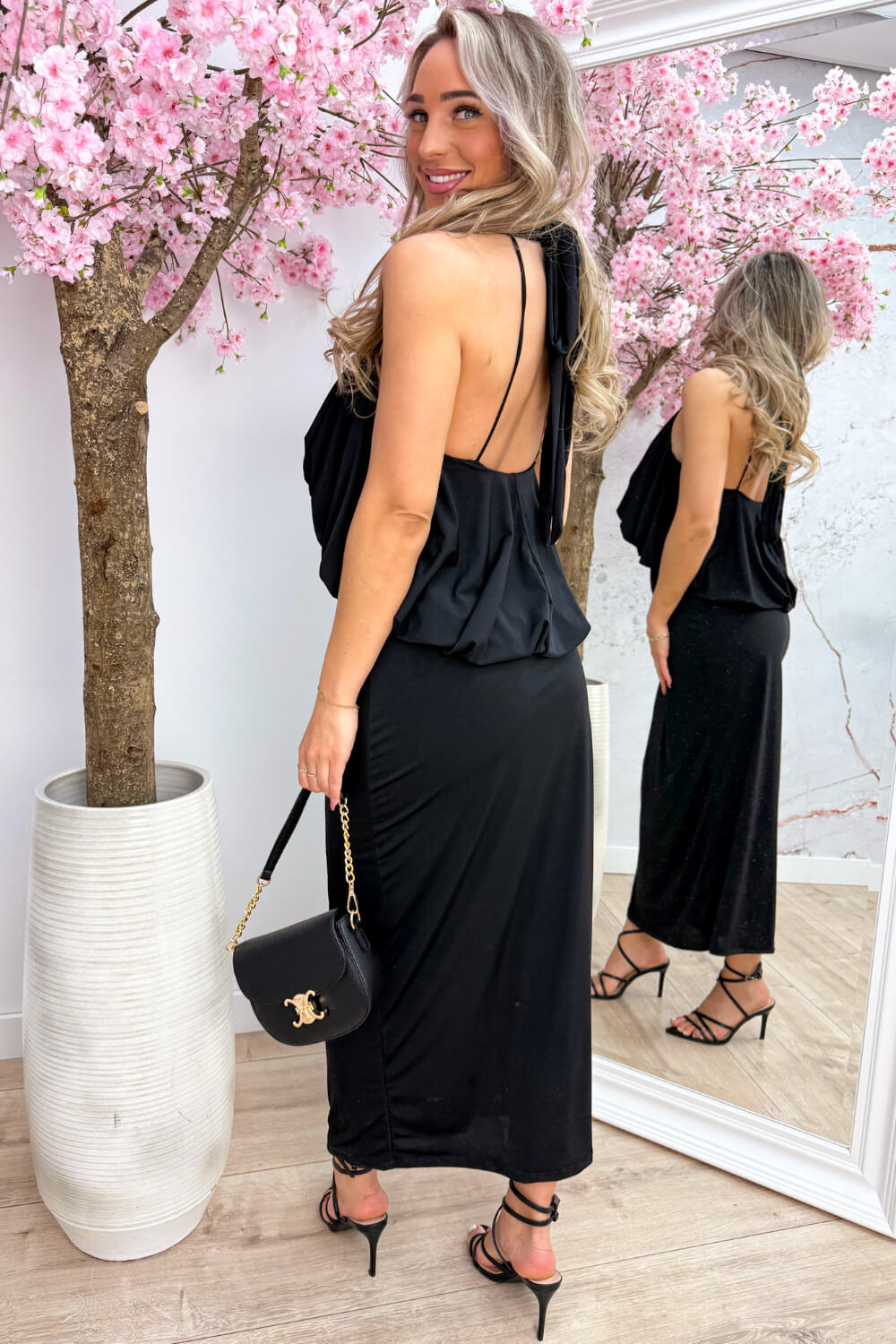 Couture halter maxi dress - Zwart