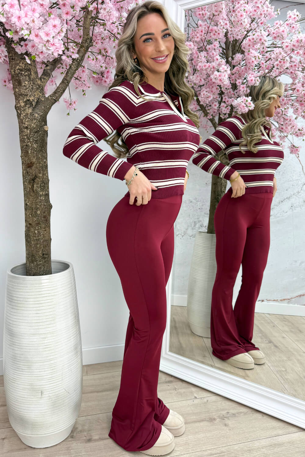 Striped zipper topje - Bordeaux