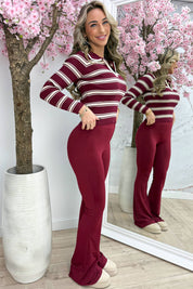 Striped zipper topje - Bordeaux