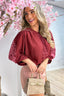 Stitched flowers cotton blouse - Bordeaux