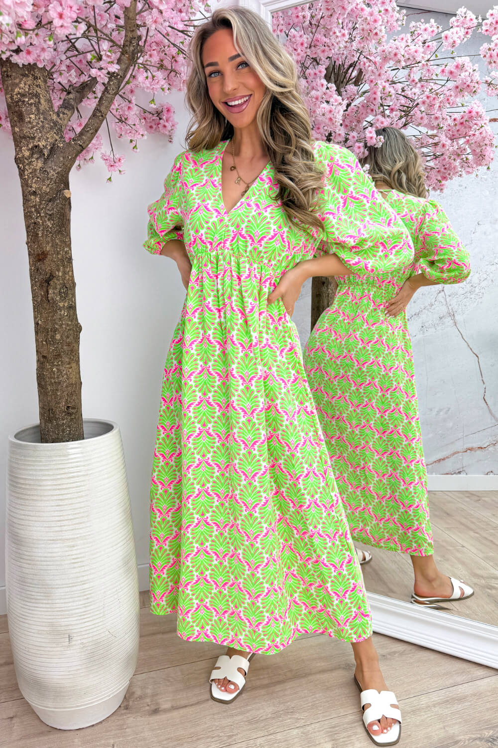 Seashell cotton dress - Lime