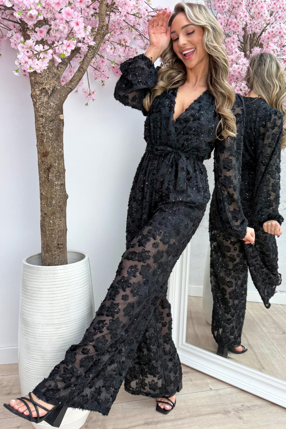 Mistletoe moment glitter jumpsuit - Zwart