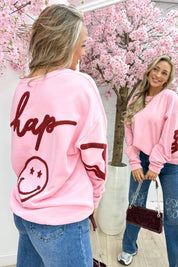 Be happy oversized sweater - Lollypop roze