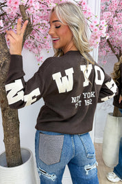 Woven leather look NY trui - Bruin