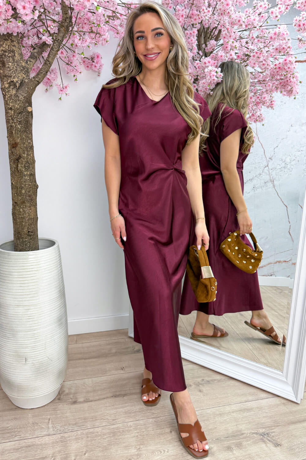 Luxury silky knot dress - Bordeaux