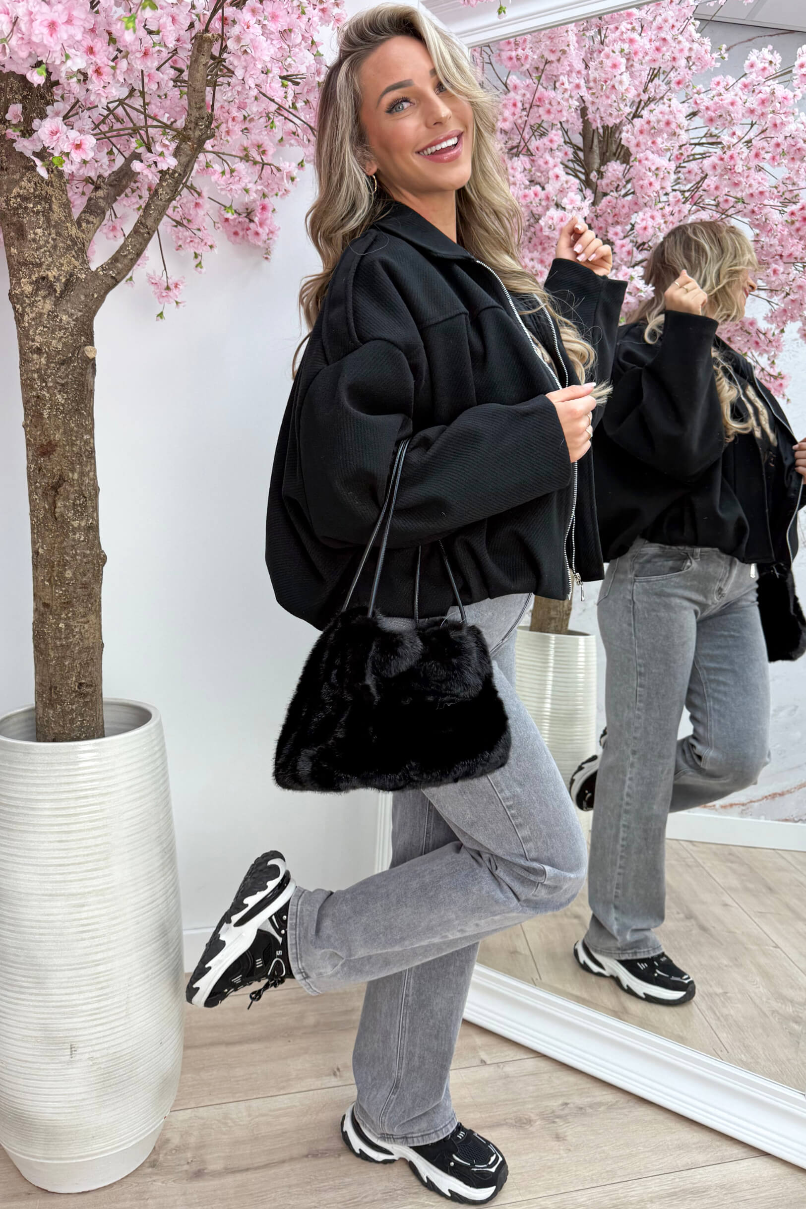 Soft striped bomber - Zwart