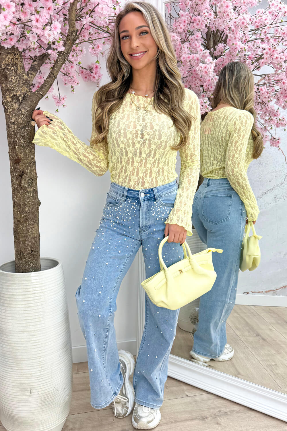 Flared lace topje - Geel