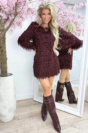 Sparkling feather dress - Bordeaux