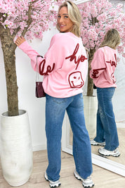 Be happy oversized sweater - Lollypop roze