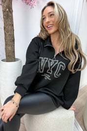 NYC zipper sweater - Zwart