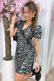 Wrap it around leopard dress - Dk. grijs