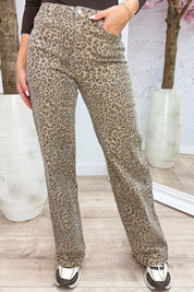 Leopard wide leg jeans - Taupe