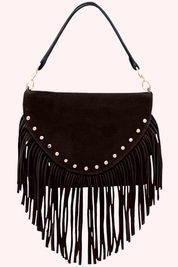 Suede studded fringe bag (echt leer) - Dk. Bruin