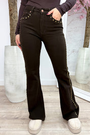 Choco studded skinny flared jeans KT807-6 - Bruin