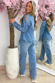 Tie-up denim blouse - Navy