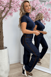 Cable wide leg jeans W3775-1 - Jeans blue
