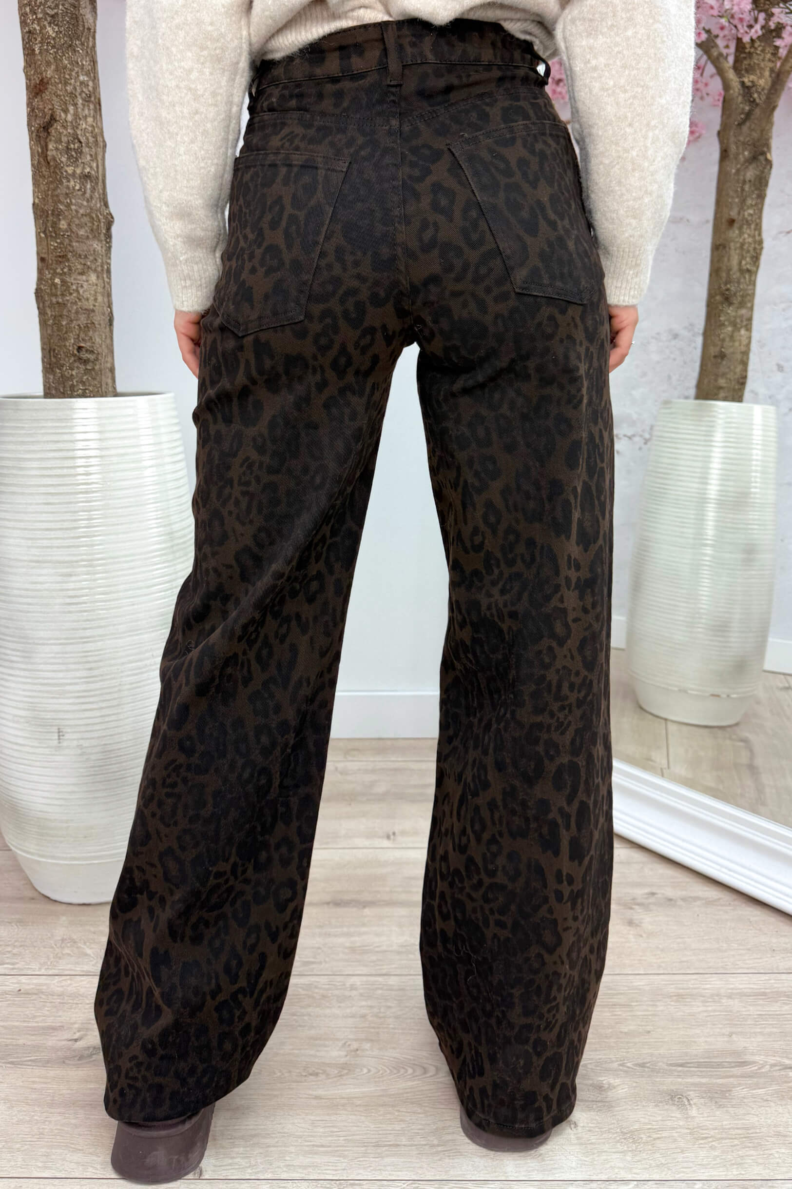 Leopard wide leg jeans Y3389 - Bruin